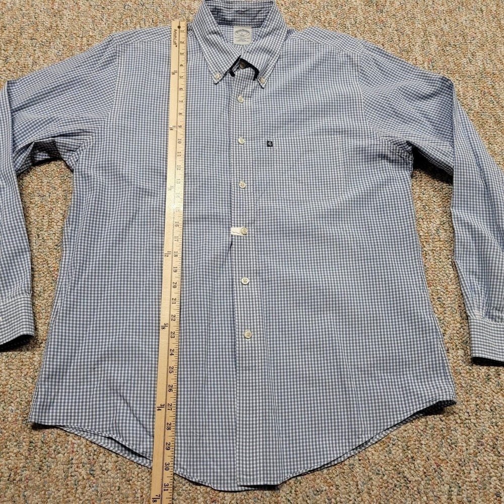 Brooks Brothers Shirt Mens Large Blue Check Button Down Long Sleeve Slim Fit - Picture 9 of 14